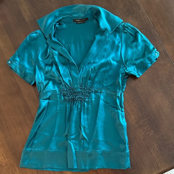 BCBGMaxAzria Tops - BCBGMaxAzria Teal Satin Blouse